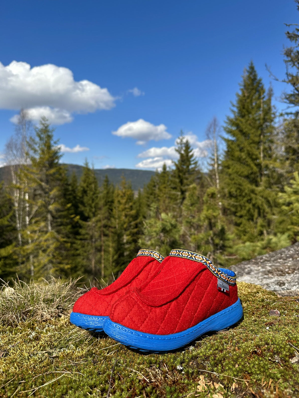 Nesnakloggen i rød ullfilt i skogen