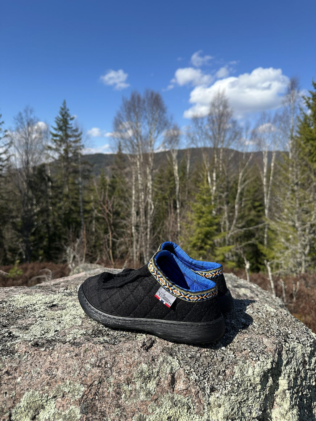Nesnakloggen i svart ullfilt i skogen